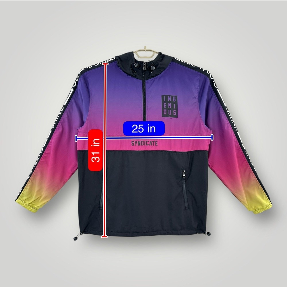 Track23 Windbreaker Jacket Men 2XL Purple Pink Yellow Colorblock Hooded Pullover - Picture 7 of 7